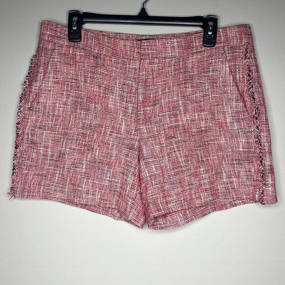 Banana Republic Women's Tweed Frayed Trim High-Rise Shorts Pink Red Sz 8 Preppy - Picture 1 of 8